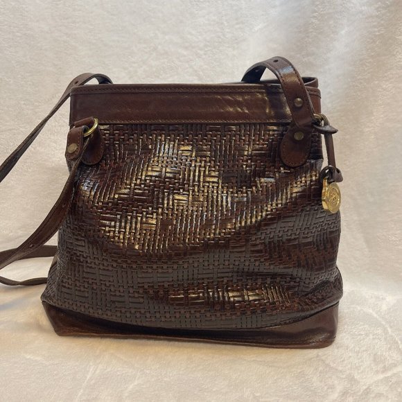 Brahmin Handbags - Brahmin Vintage Woven Leather Cognac Brown Shoulder Bucket Bag - VGUC